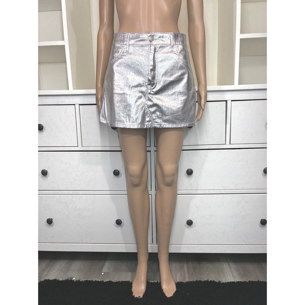 Indigo Rising Womens Silver Metallic Mini Skirt Textured Foil Five Pocket Size L